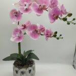 Pink Artificial Orchid In Ceramic Vase
